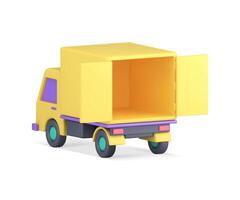 Gelb leeren Ladung LKW mit öffnen Türen bereit Wird geladen kommerziell logistisch realistisch 3d Symbol vektor