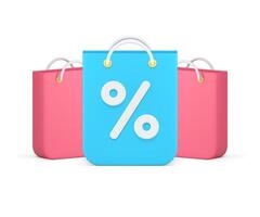 online Einkaufen bestellen Papier Tasche Stapel Prozent kommerziell Verkauf Rabatt Promo Angebot 3d Symbol vektor
