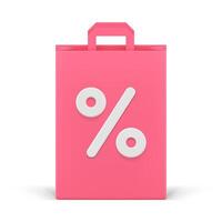 Rosa Papier Einkaufen Tasche Verkauf Geschäft Angebot Prozent Verkauf kommerziell Etikette realistisch 3d Symbol vektor