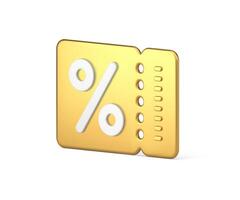 finanziell Bonus Einkaufen Werbung Prozentsatz Preis aus isometrisch golden Coupon 3d Symbol vektor