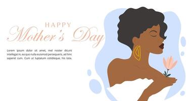 Lycklig mors dag enkel baner. de flicka med en blomma. vykort för de Semester kvinnors dag vektor