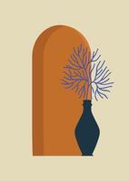 ästhetisch Poster mit Koralle im Vase Innere Design Illustration. Krug und Bögen minimalistisch druckbar Kunst, Keramik Klasse vektor