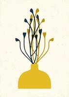 boho minimalistisk vägg konst med växter och krukmakeri. herbarium i en burk illustration affisch. vektor