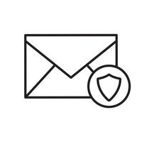 Lineares Symbol für E-Mail-Sicherheit. Buchstabe dünne Linie Abbildung. SMS-Nachricht mit Schutzschild-Kontursymbol. Vektor isolierte Umrisszeichnung