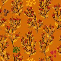 ein Muster mit rot und Gelb Blumen und Blätter vektor
