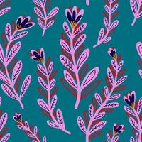 en mönster med lila och rosa blommor på en blå bakgrund vektor