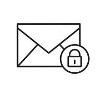 Lineares Symbol für E-Mail-Sicherheit. Buchstabe dünne Linie Abbildung. SMS-Nachricht mit geschlossenem Schlosskontursymbol. Vektor isolierte Umrisszeichnung
