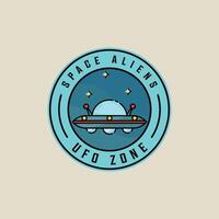 UFO Raum Schiff Emblem Logo Illustration Vorlage Symbol Grafik Design. Luft- und Raumfahrt Zeichen oder Symbol zum Astronomie Konzept mit Kreis Abzeichen Typografie Stil vektor