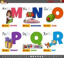 pädagogische Cartoon Alphabet Buchstaben für Kinder von m bis r vektor