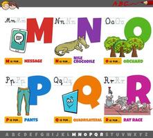 pädagogische Cartoon Alphabet Buchstaben für Kinder von m bis r vektor