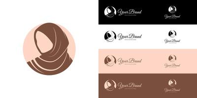 einstellen von einfach elegant Hijab Logo Design mit Muslim Frau Silhouette Illustration vektor