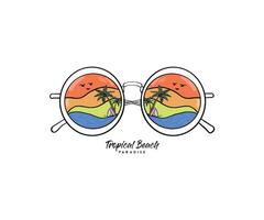 Jahrgang retro Sommer- Sonnenbrille mit Sonnenschein Strand, Sommer- Strand Sonnenschein drucken Design Kunstwerk, nehmen mich zu das Sonnenschein, Strand Paradies drucken T-Shirt Grafik Design. vektor