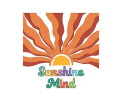 Sonnenschein Verstand Sonnenuntergang Sommer- Paradies retro Jahrgang. Sonnenschein Frieden von Geist. lange Strand, Sommer- Stimmung Hand ziehen, Sommer- Slogan mit Strand Illustration, Sommer- gut Stimmung Palme Baum. vektor