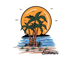tropisk sommar paradis surfing paradis t skjorta design. solsken strand klubb grafisk skriva ut design för t skjorta skriva ut, affisch, klistermärke och Övrig använder. kalifornien lång strand . hav Vinka. vektor