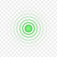 grön koncentrisk punkt. symbol av återhämtning, helande, mål, smärtstillande. runda lokalisering ikon. radar, ljud eller ekolod Vinka tecken vektor