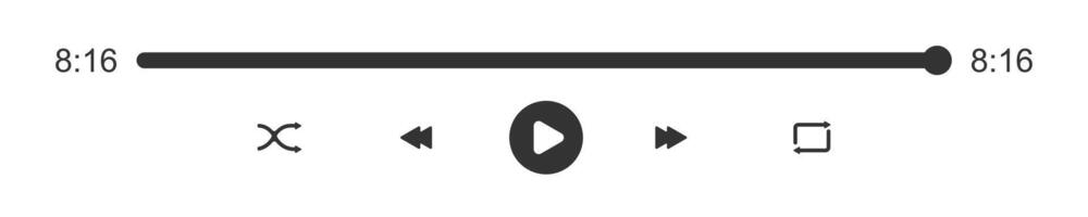 audio spelare framsteg läser in bar med tid varaktighet reglaget. spela, blanda, spola tillbaka, snabb fram, upprepa knappar. mediaspelare uppspelning widget vektor
