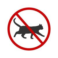 Nej katter tillåten ikon. husdjur gående förbjuda zon piktogram. kattunge förbjuden symbol. kattdjur silhuett i röd förbjuden tecken vektor
