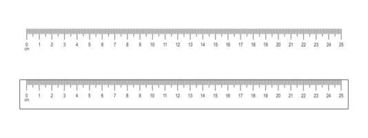 25 centimeter linjal och skala isolerat på vit bakgrund. matematik eller geometrisk verktyg för distans, höjd eller längd mått med markup och centimeter tal vektor