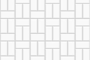 vit Korgväv bricka textur. sten eller keramisk tegel vägg bakgrund. kök Stänkskydd sömlös mönster. dusch eller badrum golv yta. gångbro mosaik- layout vektor