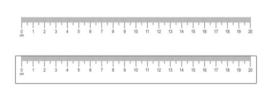 20 Zentimeter Rahmen und Lineal Vorlage isoliert auf Weiß Hintergrund. Mathematik oder geometrisch Werkzeug zum Distanz, Höhe oder Länge Messung mit Markup und Zahlen vektor