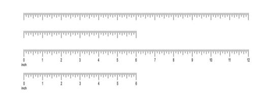6 und 12 Zoll Lineal Rahmen mit und ohne Zahlen. 1 Fuß Messung Diagramm mit Auszeichnung. Distanz, Höhe oder Länge Messung Mathematik oder Nähen Werkzeug vektor