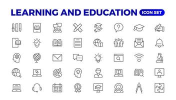 utbildning inlärning tunn linje uppsättning. tillbaka till skola ikon uppsättning med annorlunda ikoner relaterad till utbildning, Framgång, akademisk ämnen, och Mer. utbildning, skola, redigerbar stroke ikoner. vektor