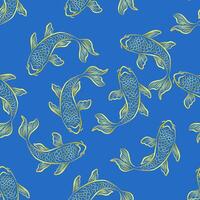 Koi Fisch nahtlos Muster auf Blau Farbe Hintergrund vektor