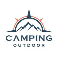 berg kullar logotyp toppar med kompass äventyr, camping, och utomhus- logotyp design vektor