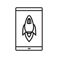 smartphone rymdskepp spel linjär ikon. tunn linje illustration. smart telefon med rymdskeppskontursymbol. vektor isolerade konturritning