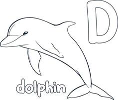 delfin illustration svart och vit delfin alfabet färg bok eller sida för barn vektor