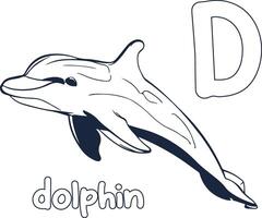 delfin illustration svart och vit delfin alfabet färg bok eller sida för barn vektor