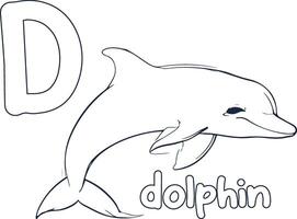 delfin illustration svart och vit delfin alfabet färg bok eller sida för barn vektor
