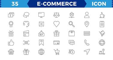 E-Commerce einstellen von Netz Symbole im Linie Stil. .online Einkaufen Symbole zum Netz und Handy, Mobiltelefon App. .Geschäft, Bank Karte, .Geschenke, Verkauf, Lieferung vektor