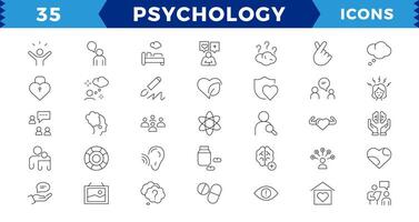 Pixel perfekt Psychologie und mental Linie Symbole Sammlung.minimal dünn Linie Netz Symbol Satz. groß ui Symbol einstellen im ein eben Design. dünn Gliederung Symbole Pack, editierbar Schlaganfall. vektor