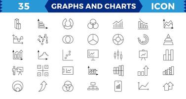 wachsend Bar Graph Pixel perfekt Symbol Satz. Graph und Diagramm verbunden Linie Symbole. Statistiken und Analytik Symbol. Statistik und Daten, Diagramme Diagramme, Geld, Nieder oder oben Pfeil.bearbeitbar Schlaganfall. vektor