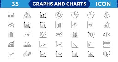 wachsend Bar Graph Pixel perfekt Symbol Satz. Graph und Diagramm verbunden Linie Symbole. Statistiken und Analytik Symbol. Statistik und Daten, Diagramme Diagramme, Geld, Nieder oder oben Pfeil.bearbeitbar Schlaganfall. vektor