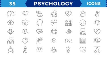 Pixel perfekt Psychologie und mental Linie Symbole Sammlung.minimal dünn Linie Netz Symbol Satz. groß ui Symbol einstellen im ein eben Design. dünn Gliederung Symbole Pack, editierbar Schlaganfall. vektor