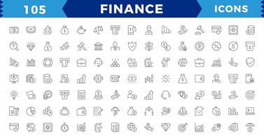 Pixel perfekt Finanzen Linie Symbole Satz. Geld Zahlungen Elemente Gliederung Symbole Sammlung. Währung, Geld, Bank, Kryptowährung, überprüfen, Geldbörse, Schweinchen, Balance, editierbar Schlaganfall. vektor