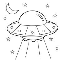 UFO Symbol Karikatur isoliert zwischen Sterne. vektor