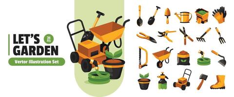 Gartenarbeit das Wesentliche Werkzeuge und Ausrüstung Illustration einstellen Sammlung zum alle Ihre Garten Bedürfnisse vektor