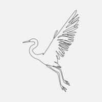häger, häger fladdrande dess vingar, sida se. fåglar med kontinuerlig ett linje teckning. redigerbar stroke. grafisk illustration. vektor