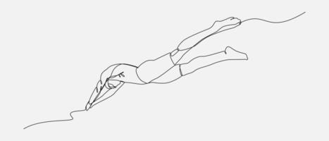 Schwimmer Springen im Single kontinuierlich Linie Zeichnung Stil. editierbar Schlaganfall. Grafik Illustration vektor