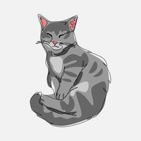 söt grå katt sovande. kontinuerlig ett linje teckning. redigerbar stroke. djur, sällskapsdjur, sovande begrepp. grafisk illustration. vektor