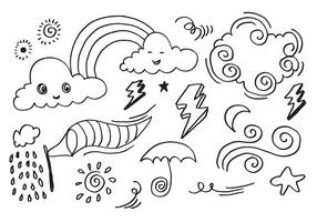 väder klotter uppsättning illustration med hand dragen linje konst stil vektor