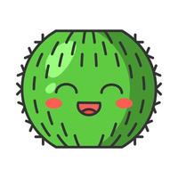 Fasskaktus süße kawaii Vektorfigur. Kaktus mit lächelndem Gesicht. Echinocactus wilde Kakteen. gespülte tropische Pflanze mit lächelnden Augen. lustiges Emoji, Emoticon. isolierte Cartoon-Farbillustration vektor