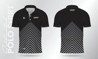 schwarz Polo Jersey Hemd Attrappe, Lehrmodell, Simulation Vorlage Design zum Badminton, Tennis, Fußball, Fußball oder Sport Uniform im Vorderseite Aussicht und zurück Sicht. vektor