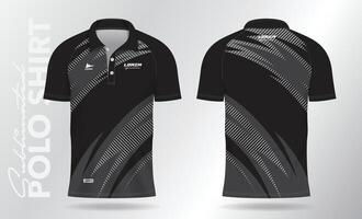 schwarz Polo Jersey Hemd Attrappe, Lehrmodell, Simulation Vorlage Design zum Badminton, Tennis, Fußball, Fußball oder Sport Uniform im Vorderseite Aussicht und zurück Sicht. vektor