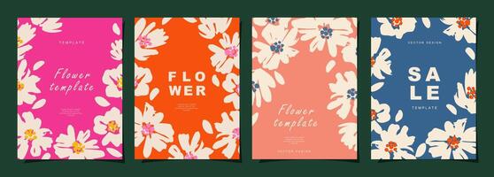 Blumen- Vorlage einstellen zum Poster, Karte, Abdeckung, Mauer Kunst, Banner im modern minimalistisch Stil und einfach Sommer- Design Vorlagen mit Blumen und Pflanzen. vektor
