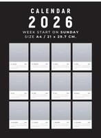 kalender 2026 rena och minimal design storlek a4, vecka Start på söndag vektor