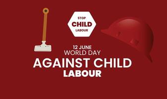 värld dag mot barn arbetskraft. låt oss föra barn arbetskraft ner. barn arbetssätt på ett sida och på annan sida barn vinna de kopp vektor
